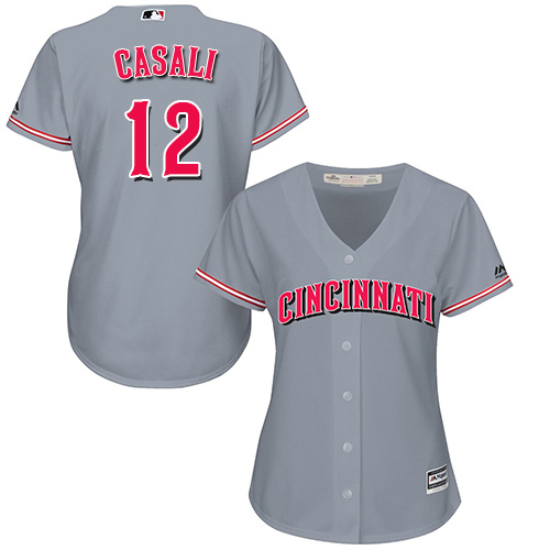 Reds #12 Curt Casali Grey Road Women's Stitched MLB Jersey